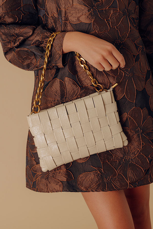 Mimie Vegan Leather Woven Crossbody Bag in Rose Gold Image - 1
