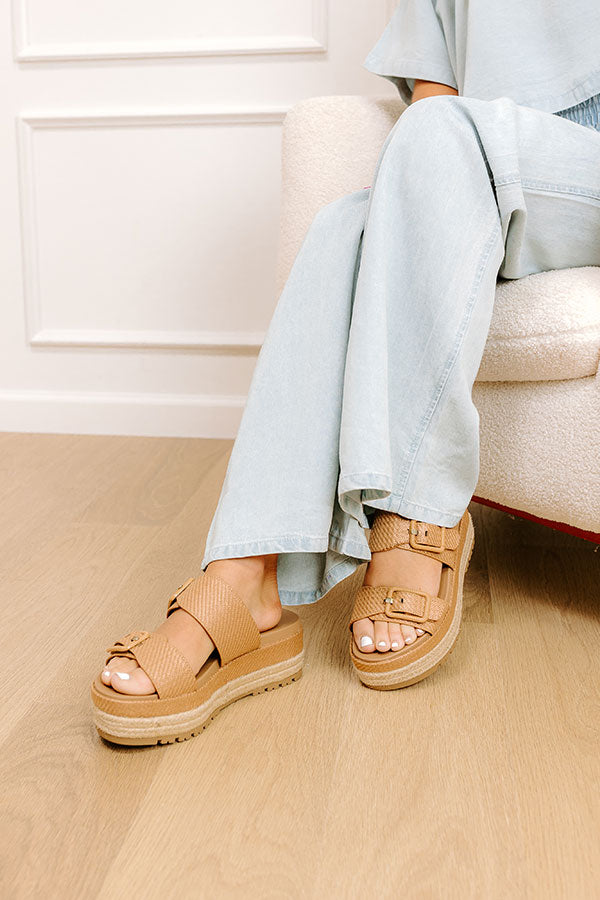 The Ariana Raffia Woven Sandal in Tan