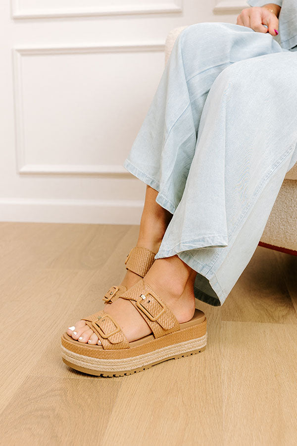 The Ariana Raffia Woven Sandal in Tan