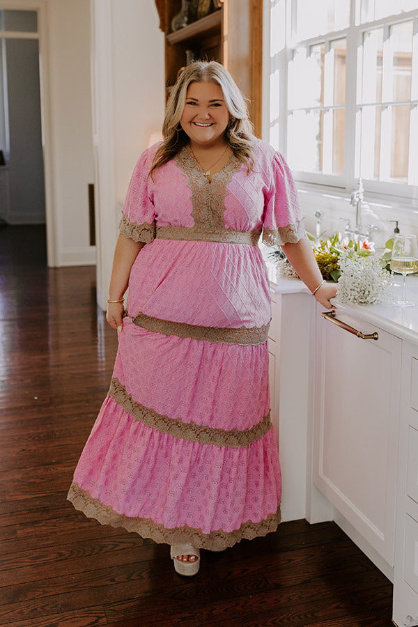 Key To My Heart Lace Maxi Dress in Pink Curves