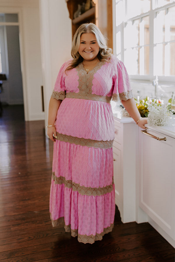 Key To My Heart Lace Maxi Dress in Pink Curves