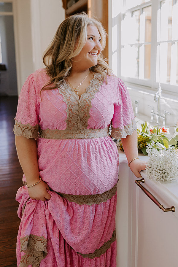 Key To My Heart Lace Maxi Dress in Pink Curves