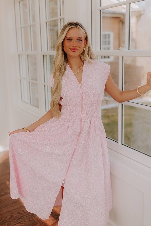 Garden Stroll Midi Dress in Pink