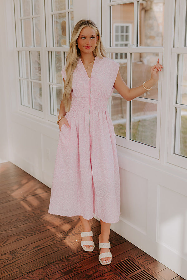 Garden Stroll Midi Dress in Pink