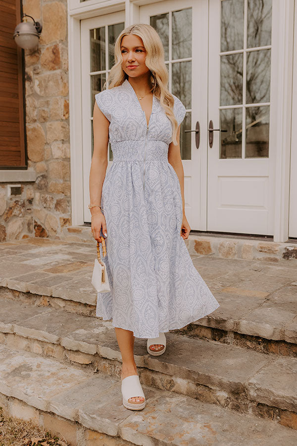 Garden Stroll Midi Dress in Sky Blue