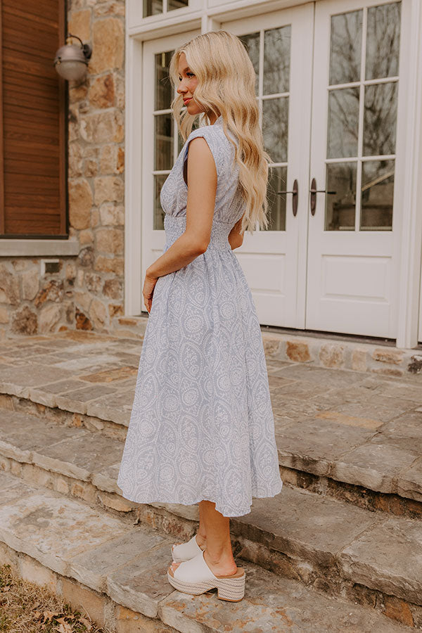 Garden Stroll Midi Dress in Sky Blue