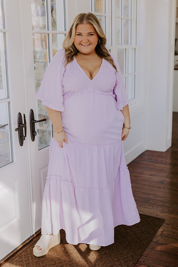 Charming Glance Tiered Maxi Dress in Dusty Purple Curves