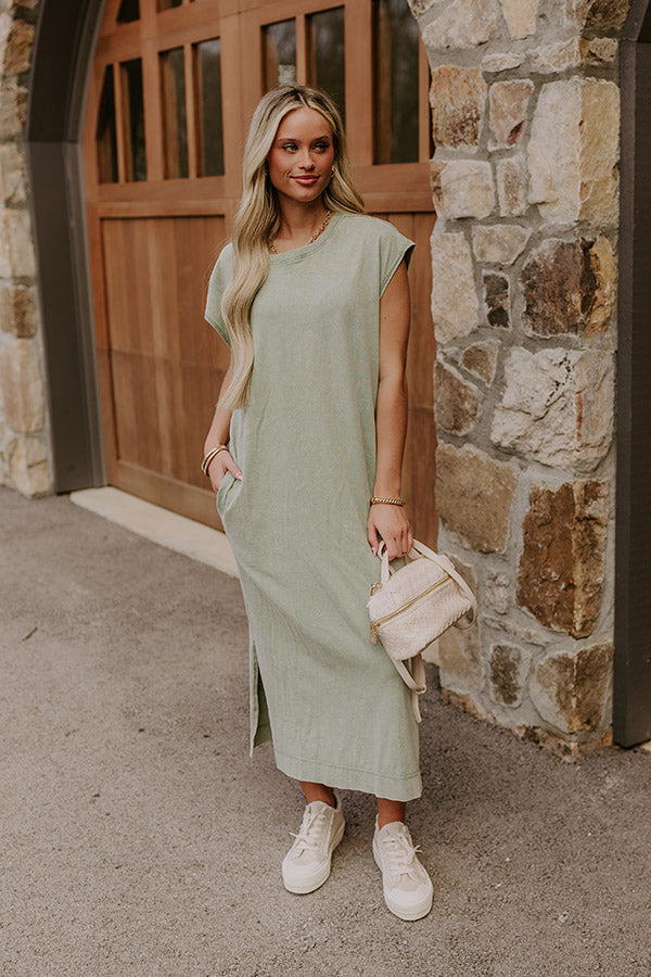 Beach Daydream Vintage Wash Midi Dress in Sage