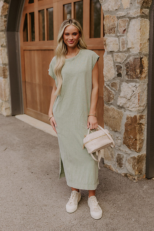 Beach Daydream Vintage Wash Midi Dress in Sage