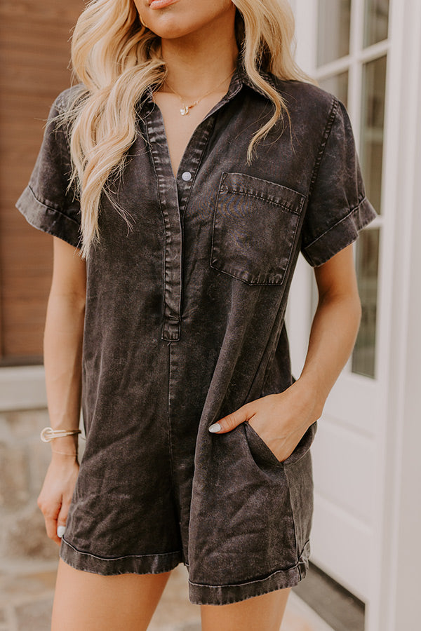 Park Days Ahead Chambray Romper in Vintage Black