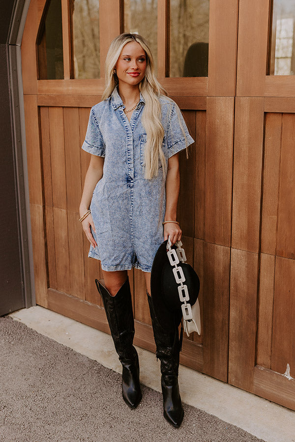 Park Days Ahead Chambray Romper in Light Wash