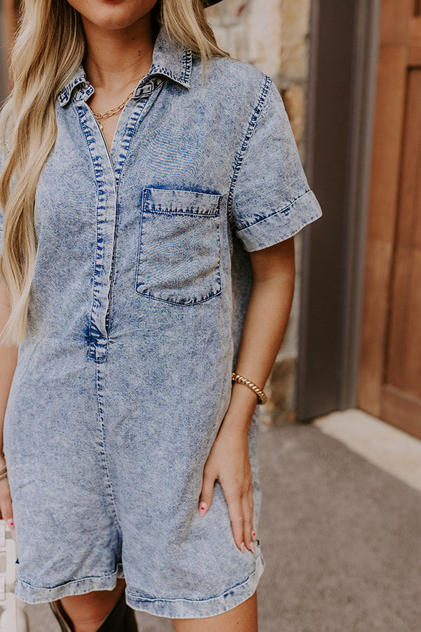 Park Days Ahead Chambray Romper in Light Wash