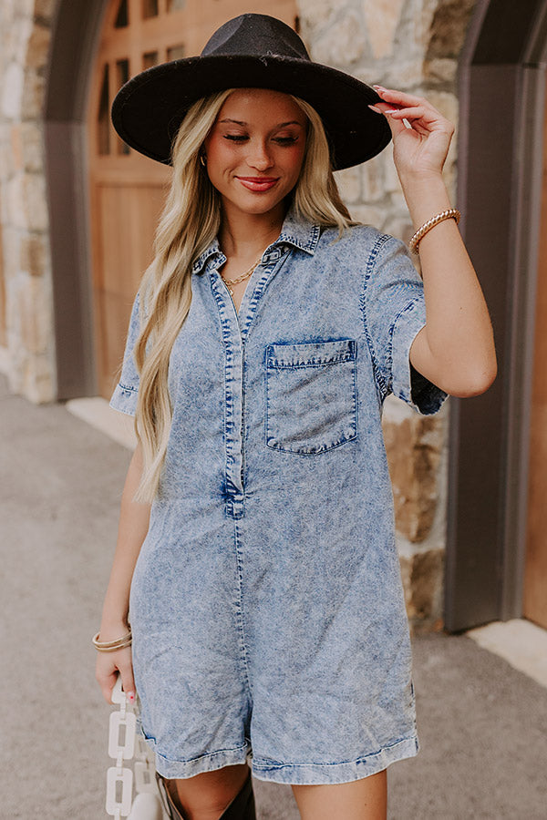 Park Days Ahead Chambray Romper in Light Wash