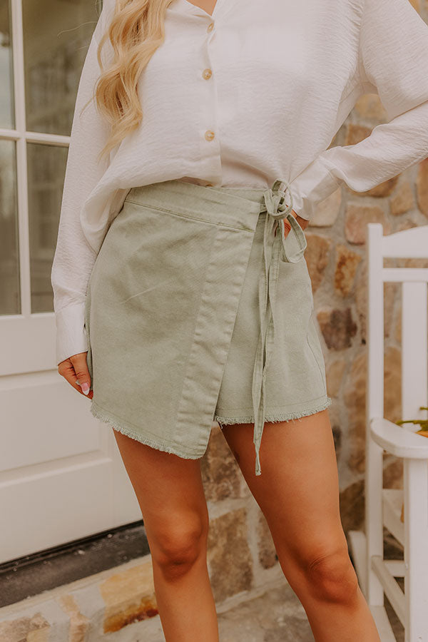 The Alice High Waist Denim Skort in Sage