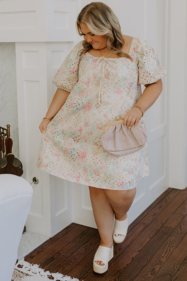 Peach Bellini Floral Eyelet Mini Dress