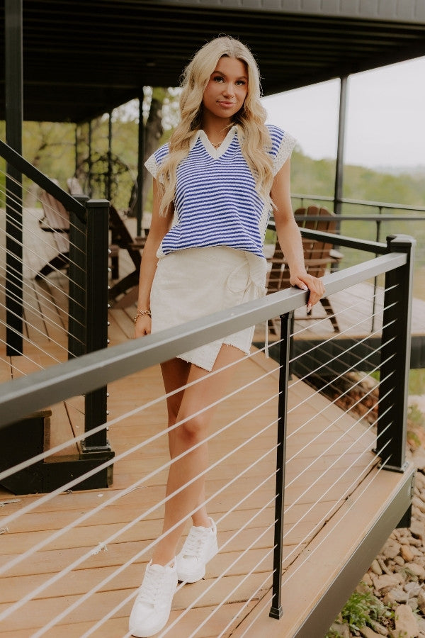 The Alice High Waist Denim Skort in Cream