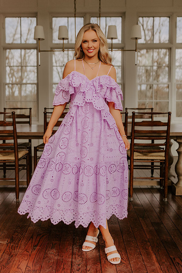 fitted lace wedding dress Cue The Charm Eyelet Midi Dress M / Lavender fitted lace wedding dress Cue The Charm Eyelet Midi Dress M / Lavender