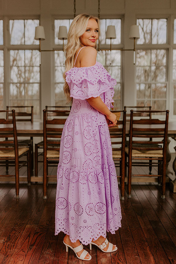 Cue The Charm Eyelet Midi Dress M / lavender Cue The Charm Eyelet Midi Dress M / lavender