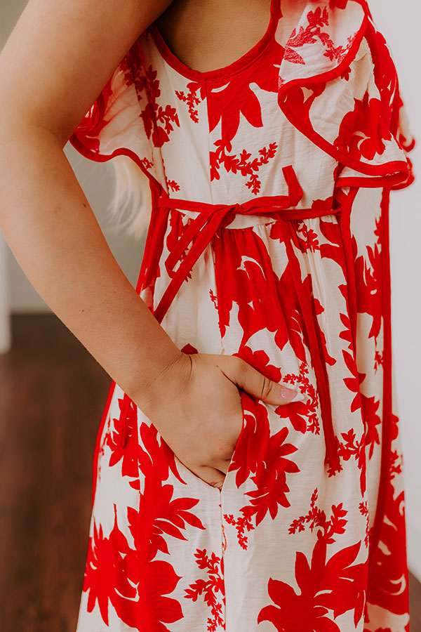 red and white floral midi dress Red Stripe Floral Midi Dress | Women's Clothing