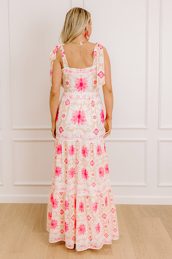 Garden Gala Floral Maxi Dress in Pink white Forgotten Paradise Semi Precious Necklace In White 