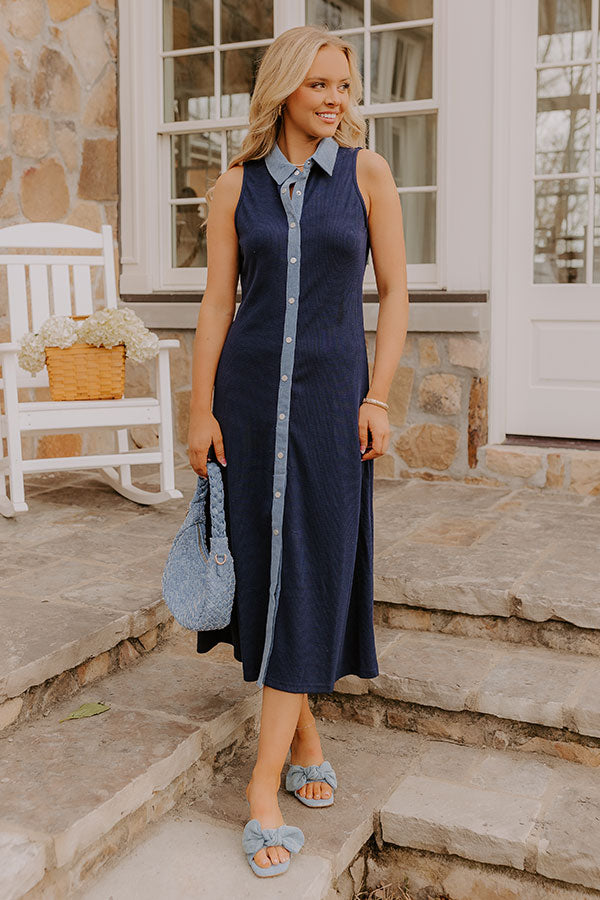 Small Town Bistro Knit Midi Dress in Navy