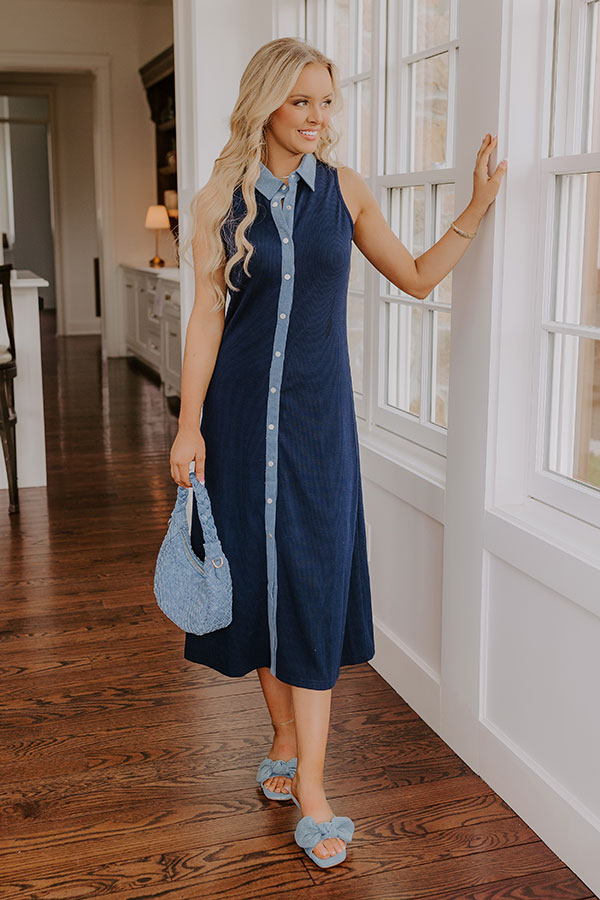 Small Town Bistro Knit Midi Dress in Navy