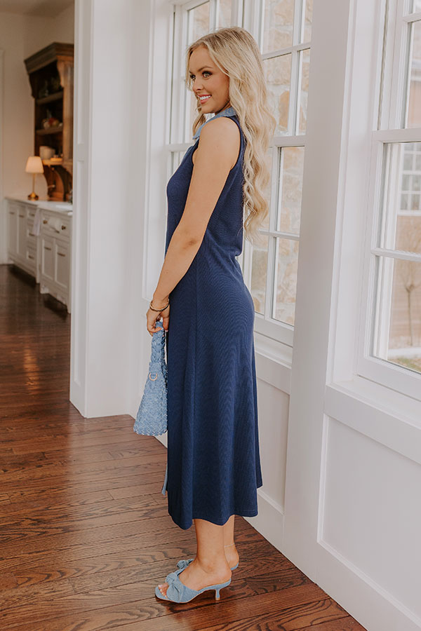 Small Town Bistro Knit Midi Dress in Navy