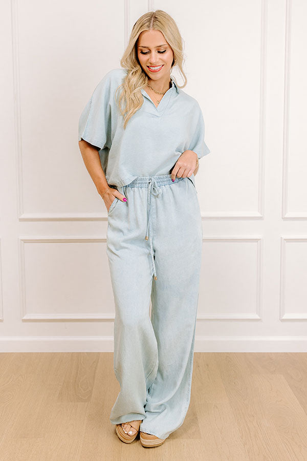 Breezy Bay High Waist Chambray Wide Leg Pants