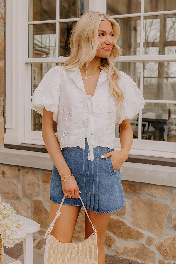 Boho Moment Eyelet Front Tie Top in Ivory   