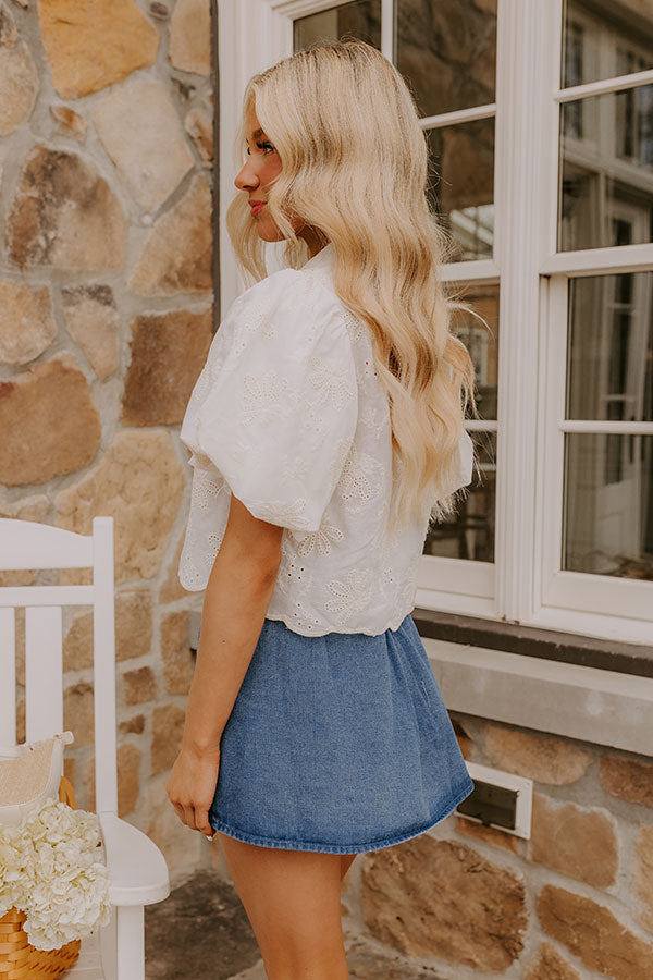 Boho Moment Eyelet Front Tie Top in Ivory   