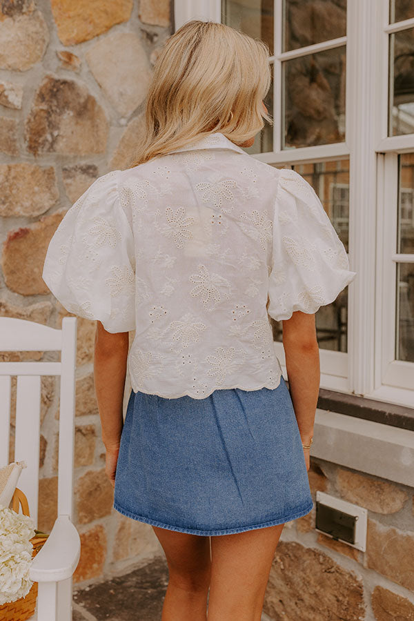 Boho Moment Eyelet Front Tie Top in Ivory