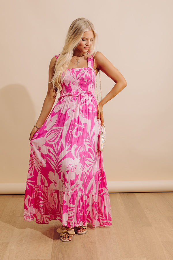 pink tropical maxi dress Light Pink Tropical Print Maxi Dress - All Dresses