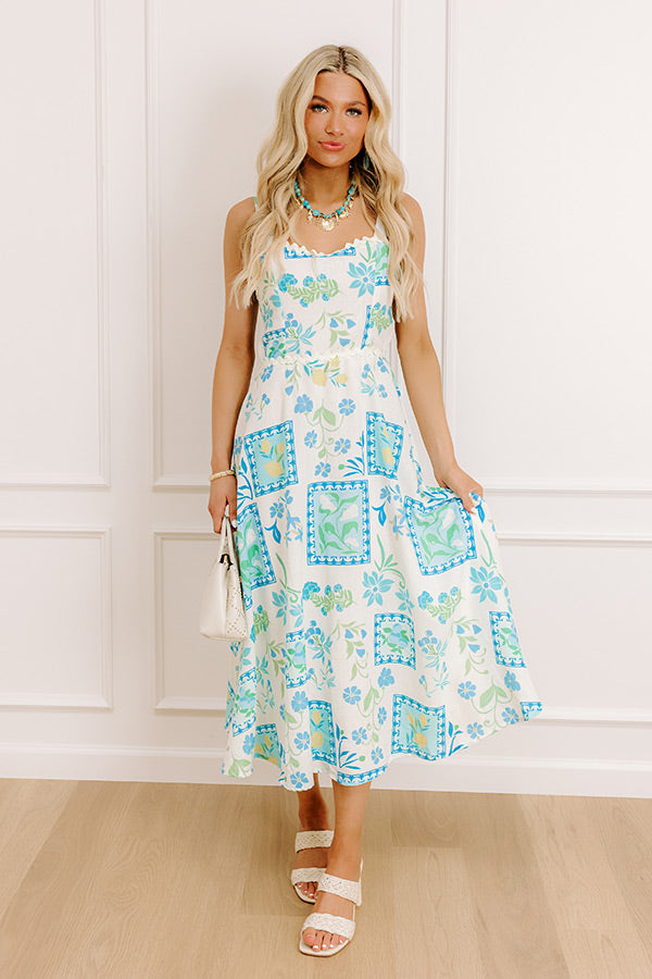 Coastal Charm Floral Midi Dress denim light wash The Katherine Denim Sandal in Light Wash 