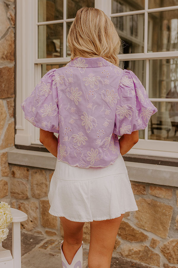 Boho Moment Eyelet Front Tie Top in Lavender