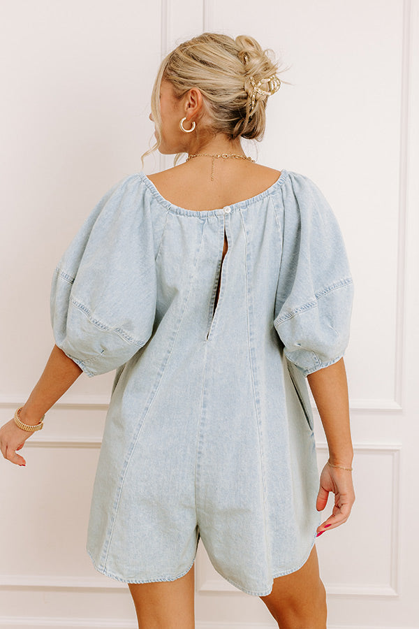 Sweetest Smile Denim Romper in Light Wash