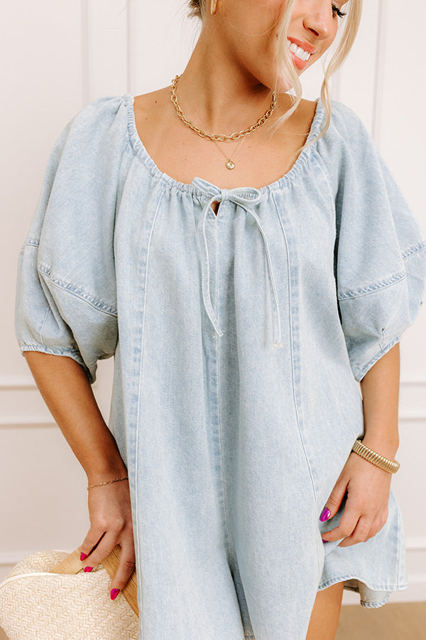 Sweetest Smile Denim Romper in Light Wash