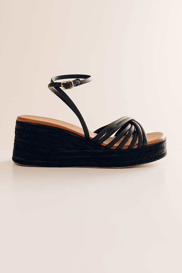 The Kinsley Faux Leather Wedge in Black Image - 2