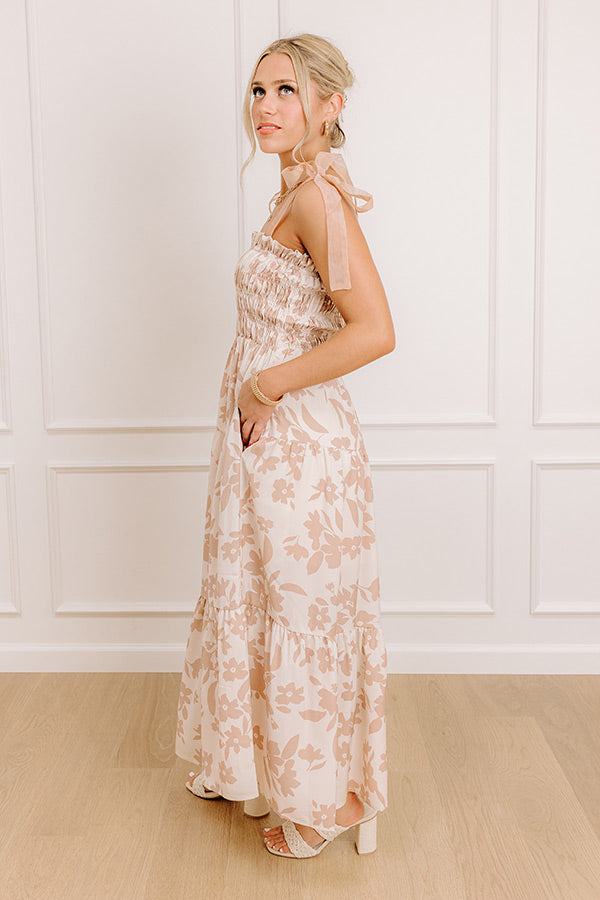 floral print smocked maxi dress Ramsie Floral Bermy Smocked Maxi Dress Curve CREAM-PINK-MUL / 1X by Sugarlips