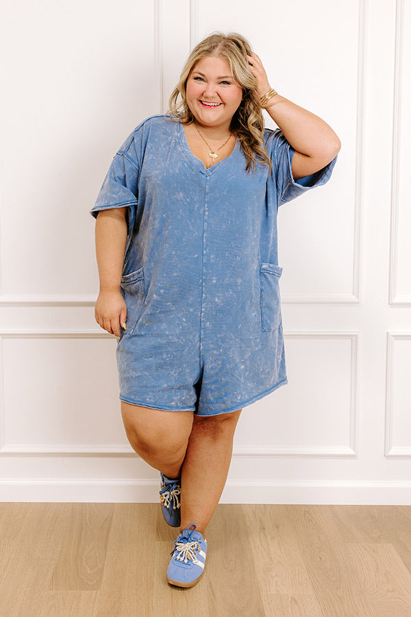 Easy To Style Vintage Wash Romper in Blue Curves