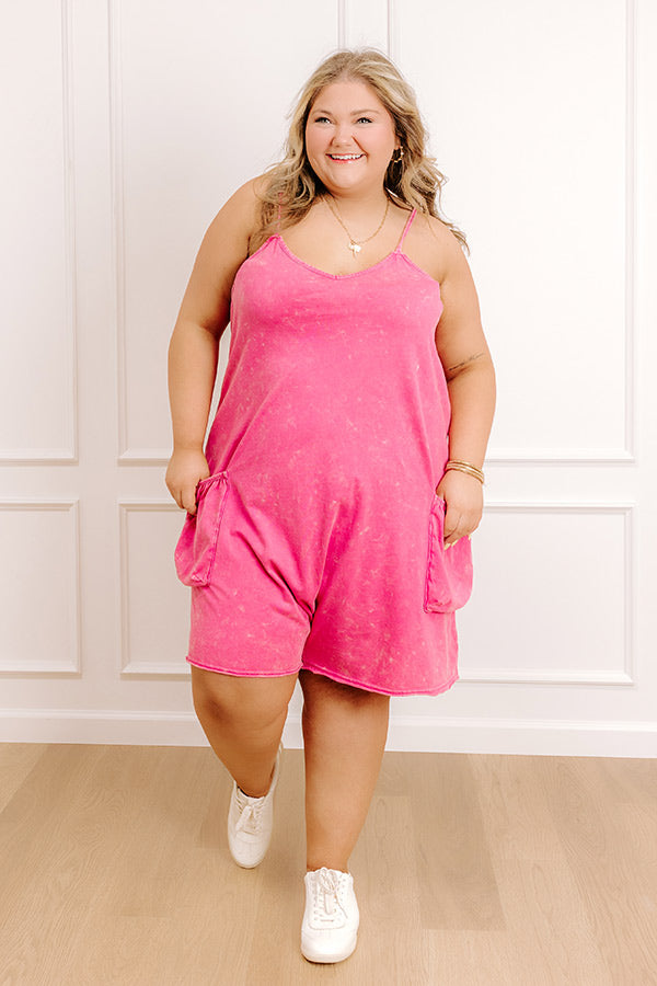 Casual Cues Vintage Wash Romper in Pink Curves