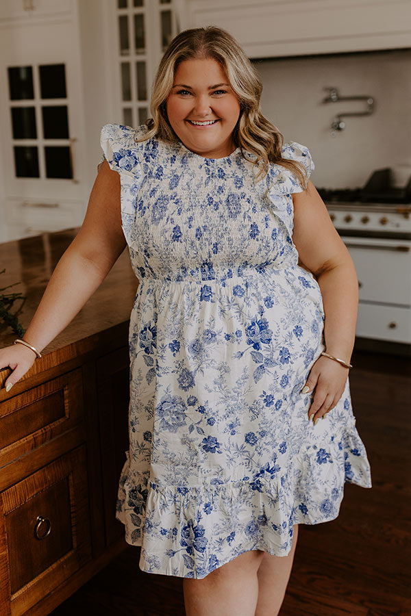 Whimsical Daydream Floral Smocked Mini Dress Curves 1XL / blue Whimsical Daydream Floral Smocked Mini Dress Curves 1XL / blue