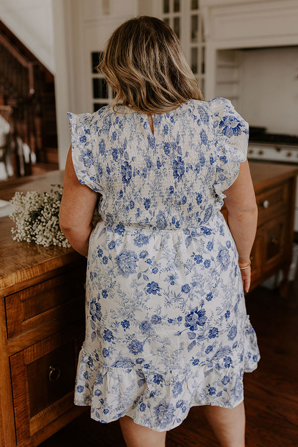 Whimsical Daydream Floral Smocked Mini Dress Curves 1XL / blue Whimsical Daydream Floral Smocked Mini Dress Curves 1XL / blue