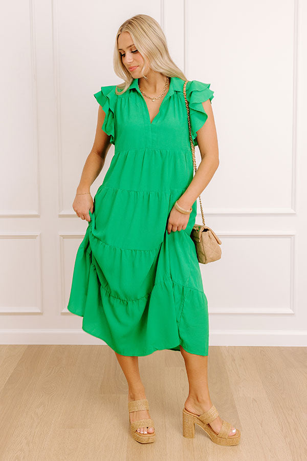 Sunny Spritzer Tiered Midi Dress in Kelly Green