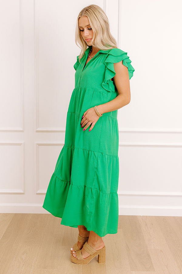 Sunny Spritzer Tiered Midi Dress in Kelly Green