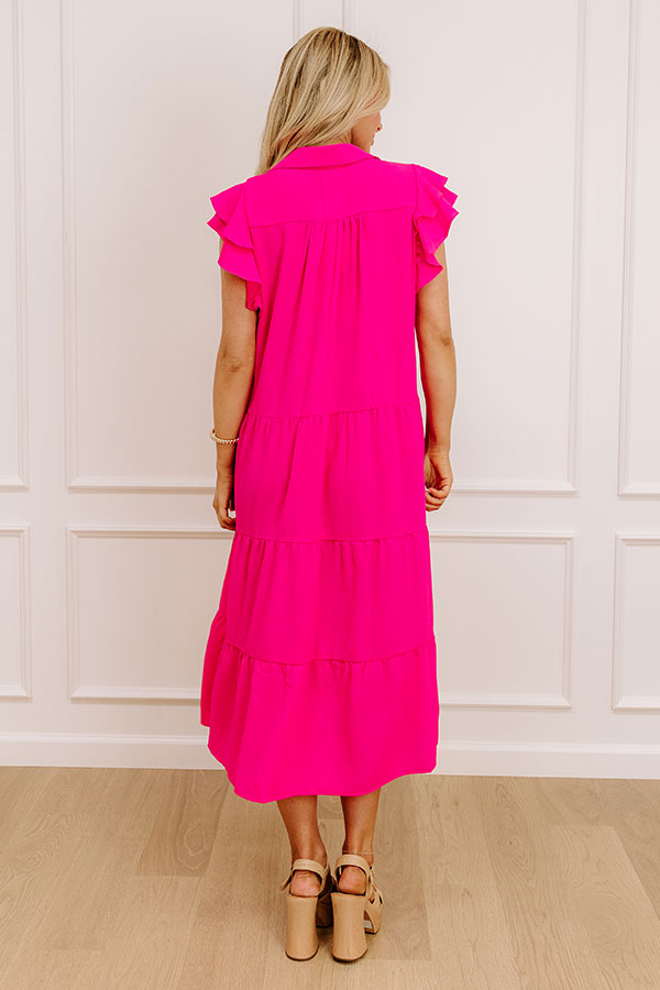 Sunny Spritzer Tiered Midi Dress in Hot Pink