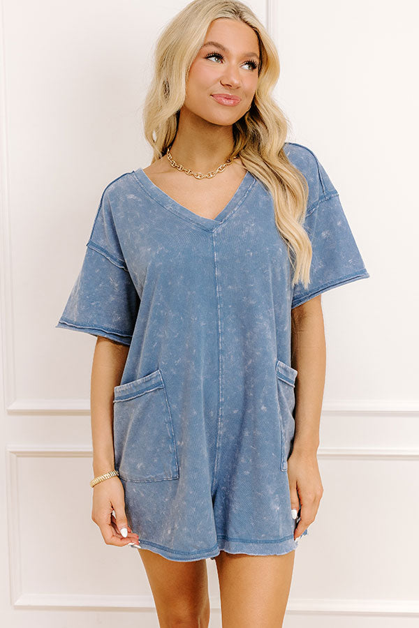 Easy To Style Vintage Wash Romper in Blue