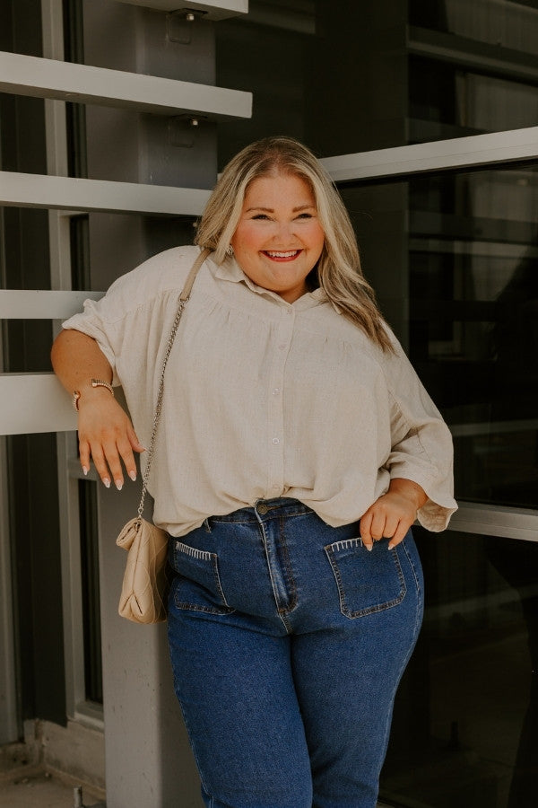 Coastal Town Linen-Blend Button Up Curves