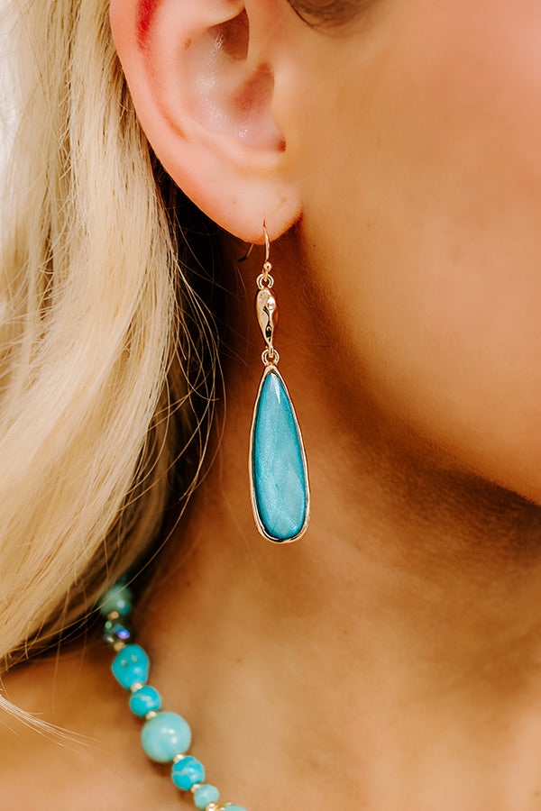 Charming Smile Drop Earrings in Turquoise aqua Oceanside Dreaming Pointelle Knit Mini Dress in Aqua 