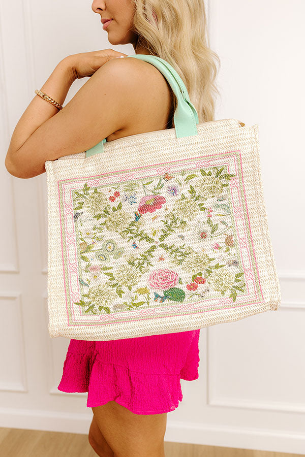 Garden Dreams Raffia Woven Tote