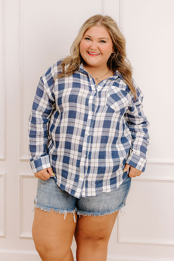 Countryside Charm Oversized Plaid Button Up Curves   